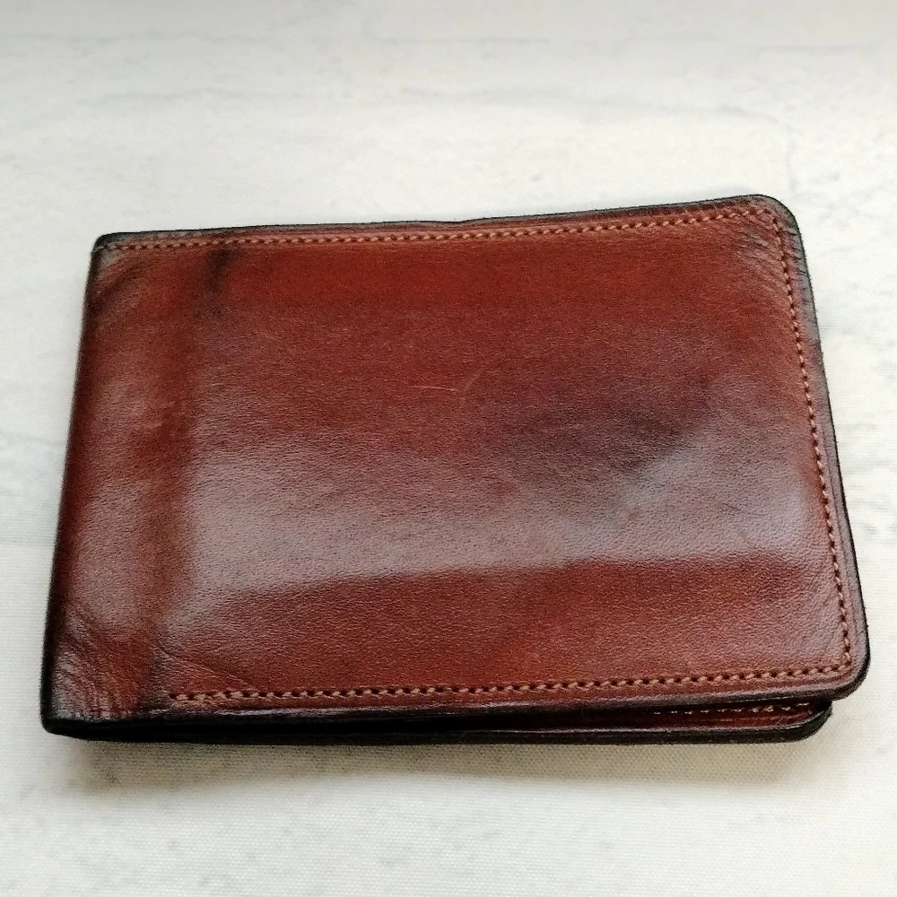 Rossi Caruso Men's Bi-fold Wallet Leather Card Holder Two Cash Slots Brown